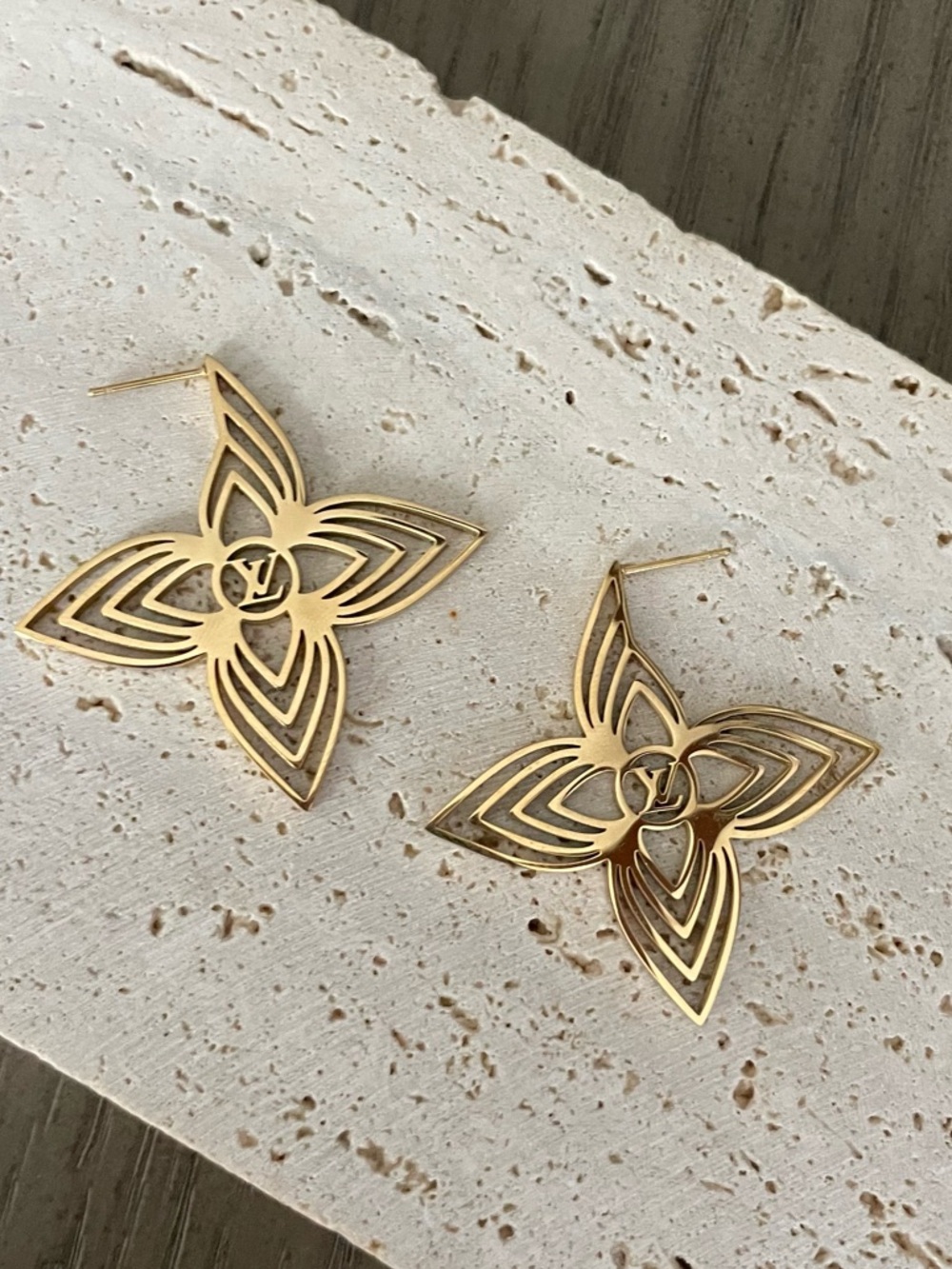 LV Gold Floral Drop Earrings